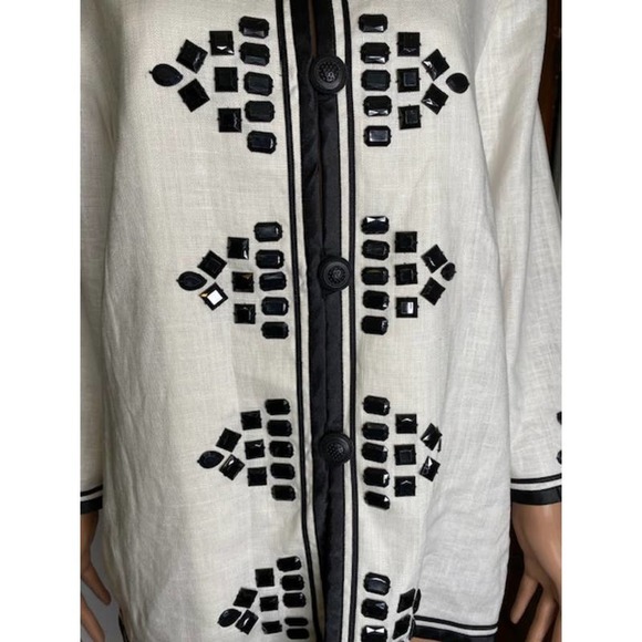 Linea by Louis Dell'Olio Linen Jacket Large 4 Button Embroidered Lined 3/4 Sleev - Picture 2 of 9